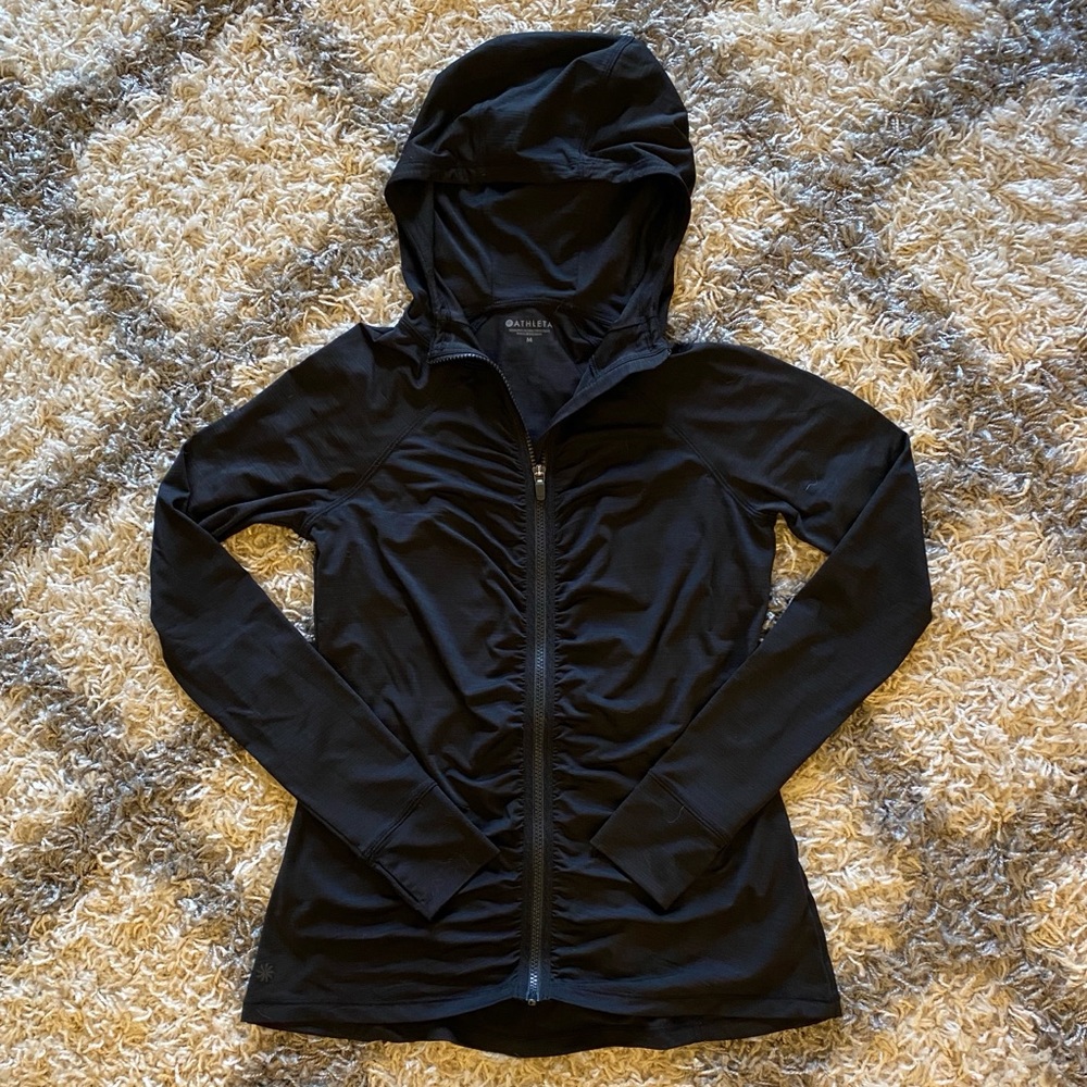 Athleta Black Cinch Front Zip-Up Jacket || M